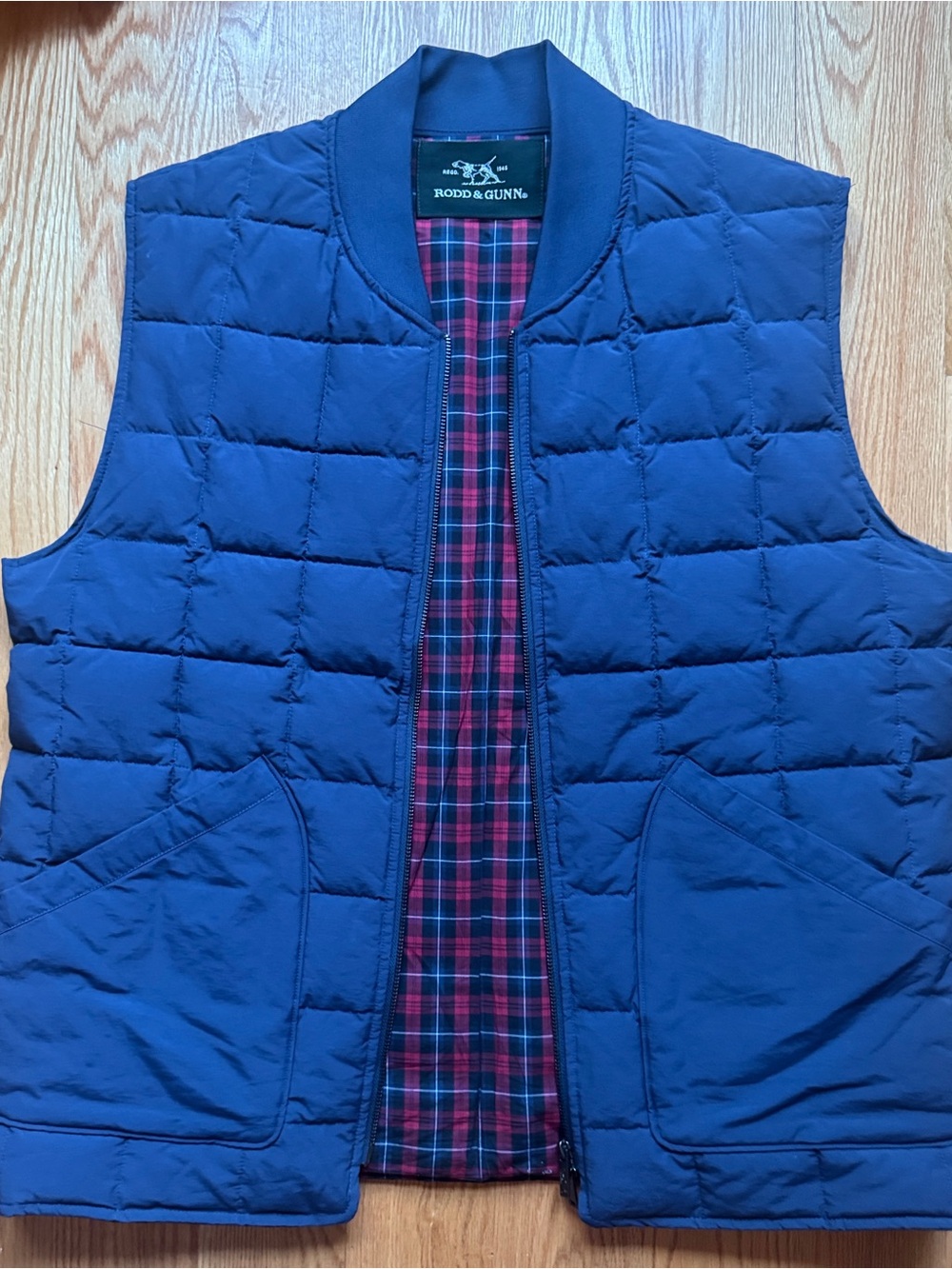 Rodd & Gunn Navy Quilted Puffer Vest with Plaid Lining